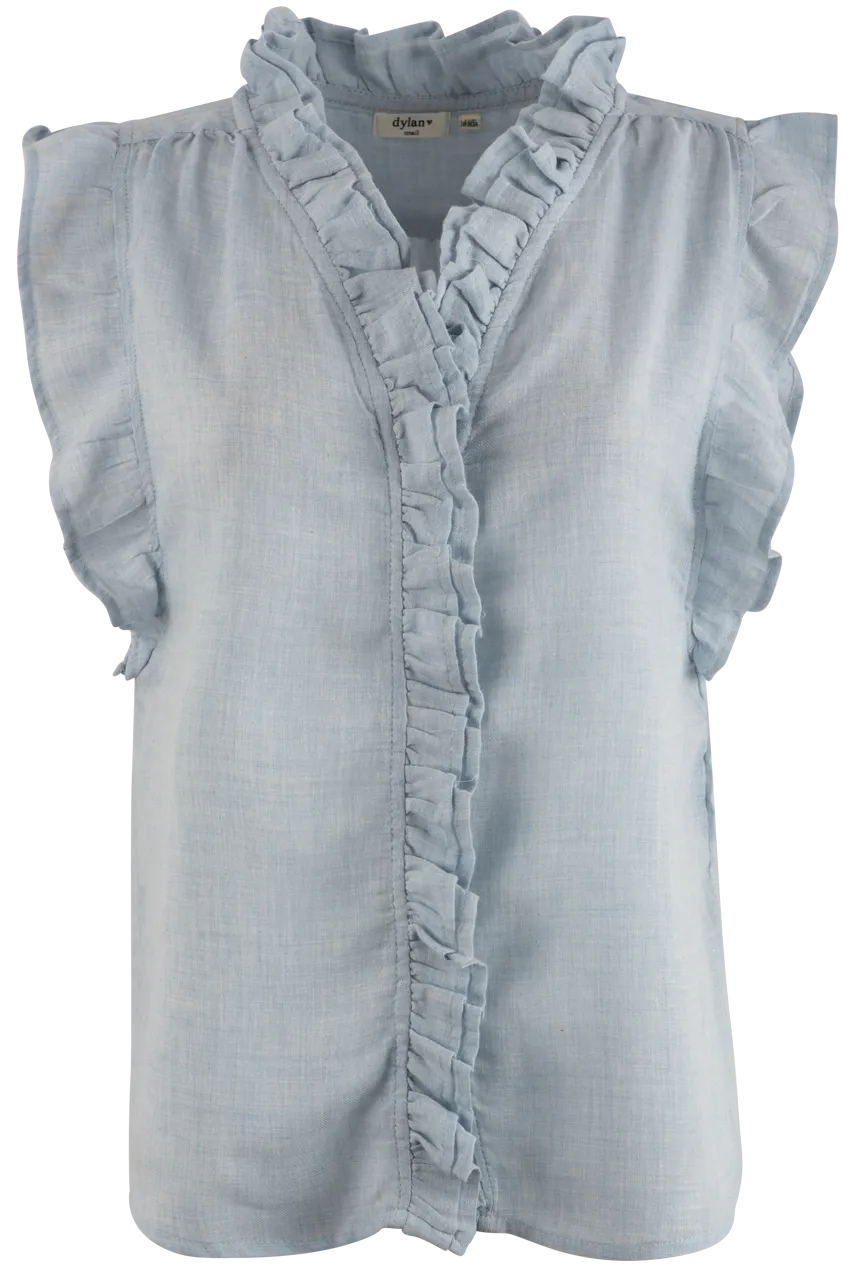 Dylan Chambray Ruffle Denim Shirt
