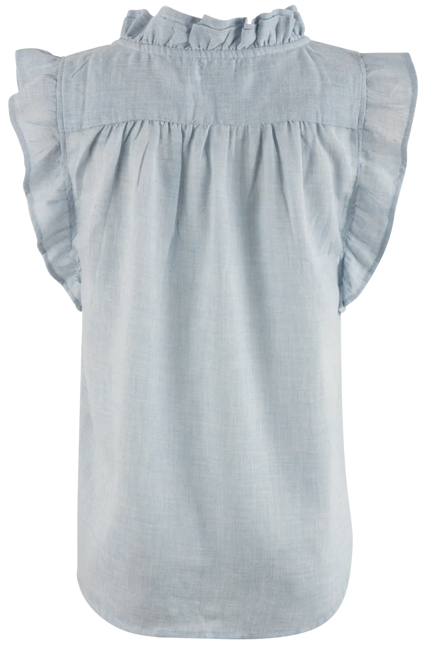 Dylan Chambray Ruffle Denim Shirt
