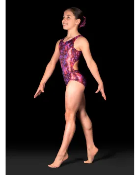Dynami Gymnastic Contrast Panel Open Back Tank Leotard - GB240C Girls - Tie Dye Print