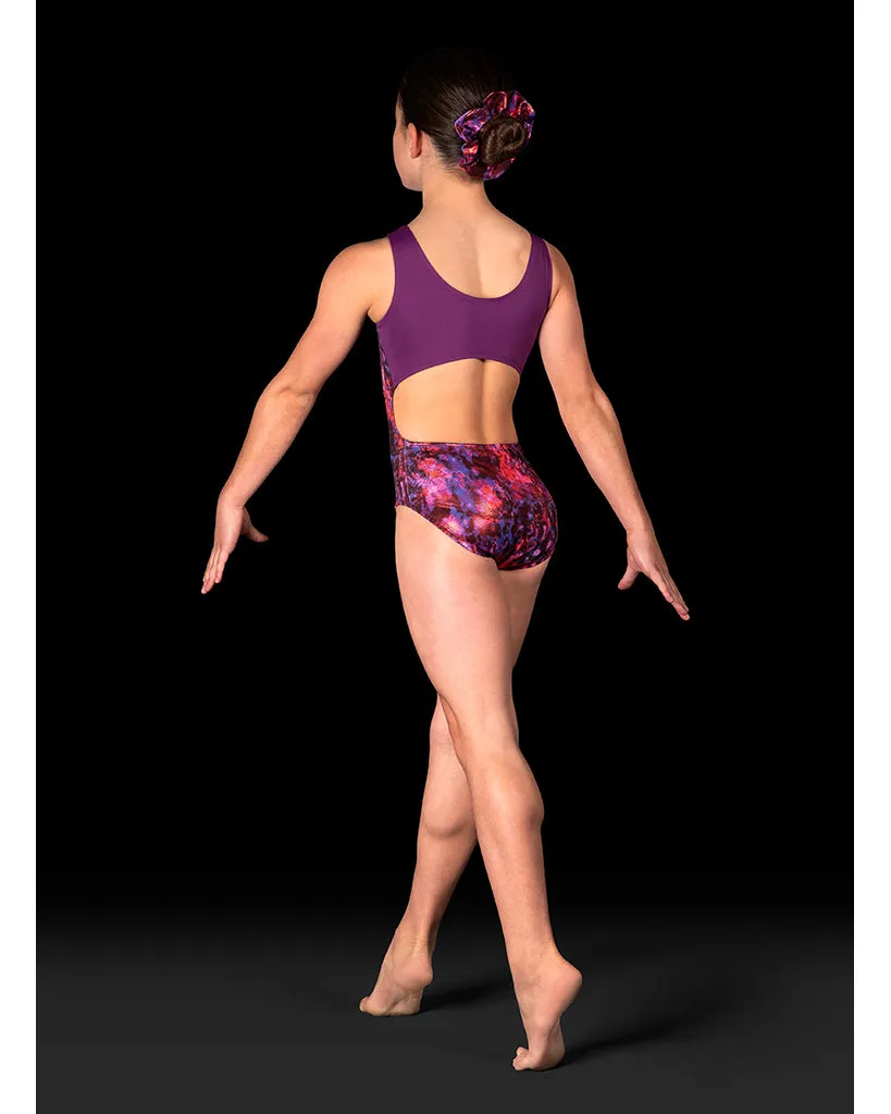 Dynami Gymnastic Contrast Panel Open Back Tank Leotard - GB240C Girls - Tie Dye Print