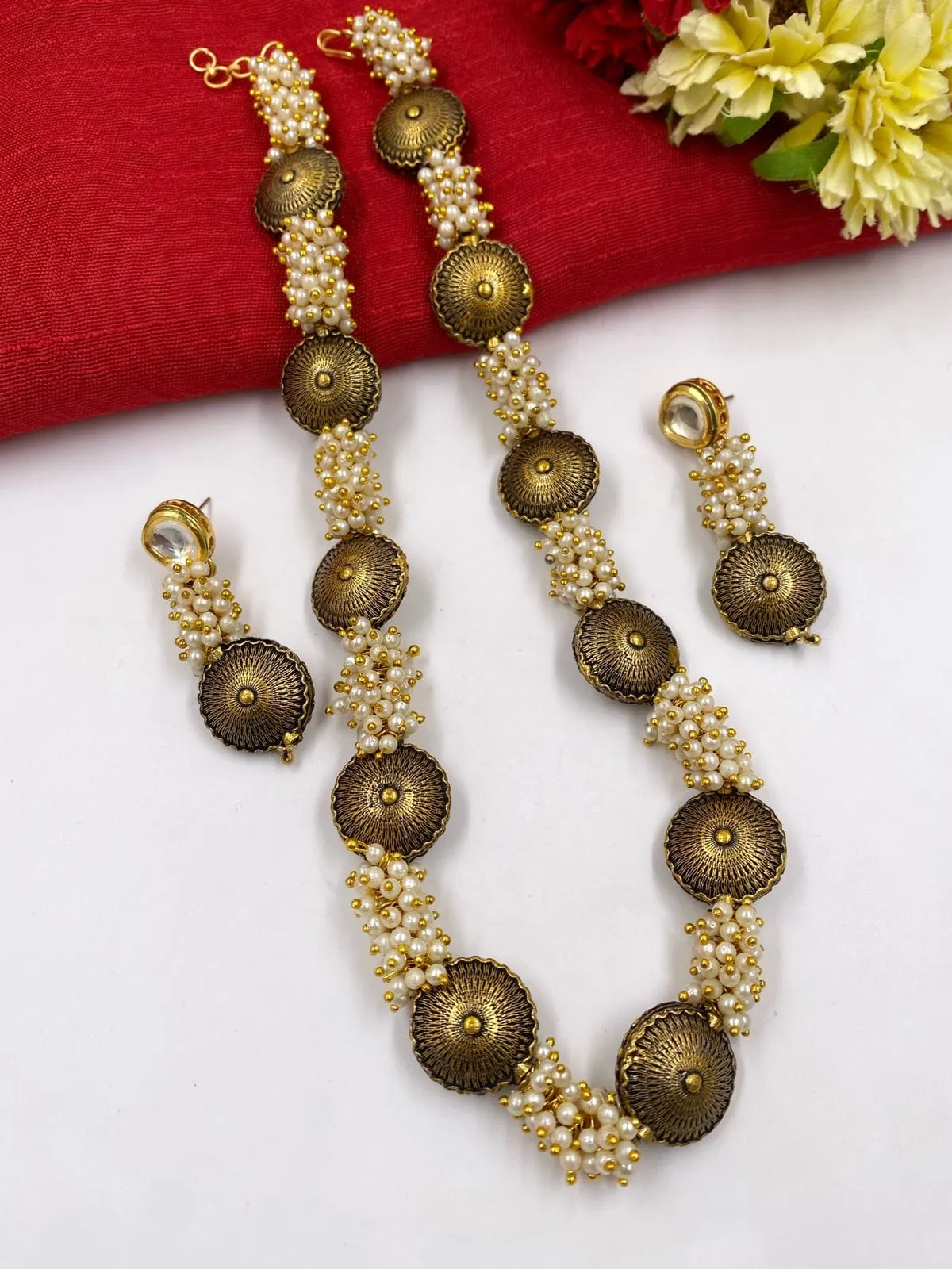 Fancy Handcrafted Antique Ganthan Pearl Beads Necklace By Gehna Shop