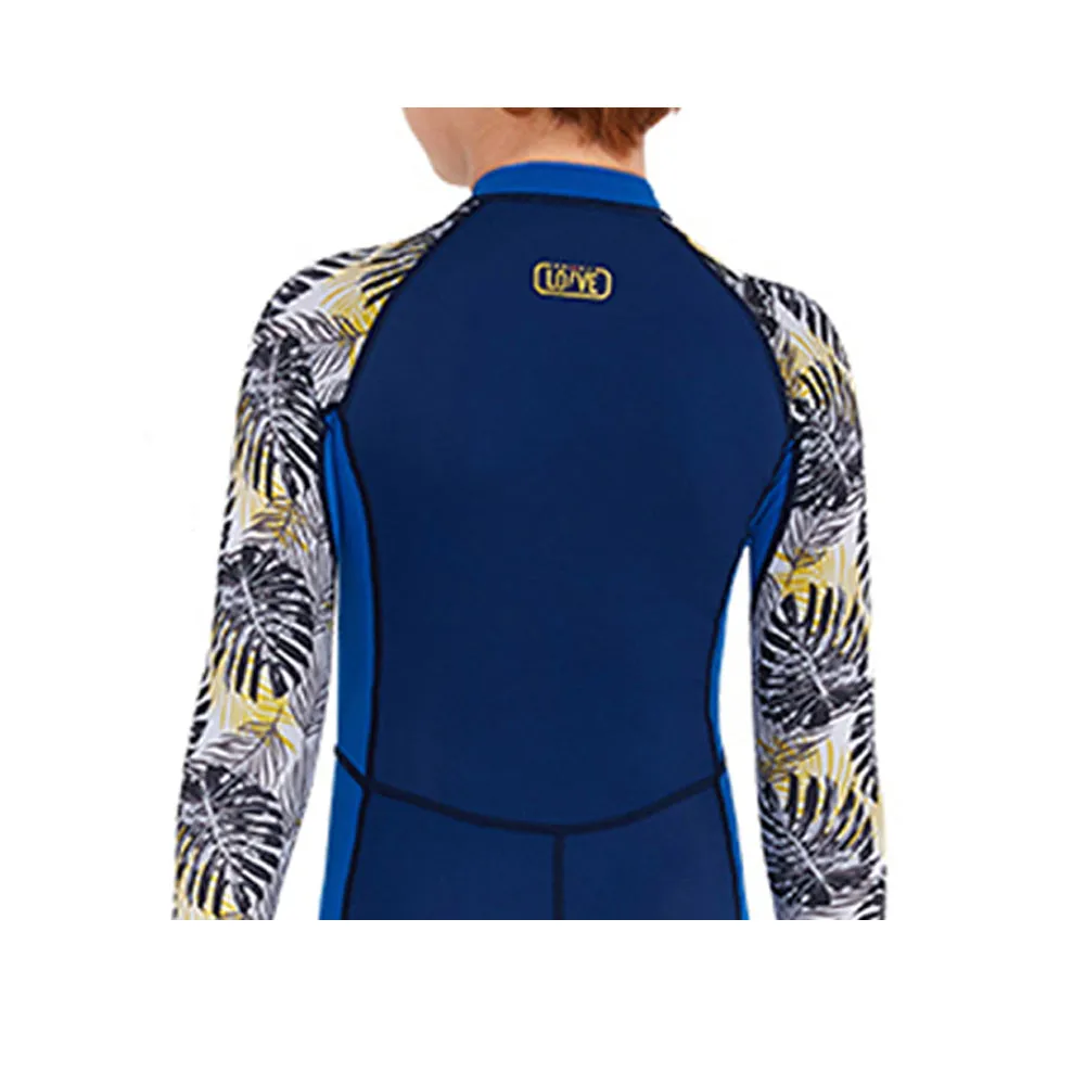 Full Sleeves Kids Swimwear Blue & Dark Blue Palm Leaves printed Sleeves, UPF 50 