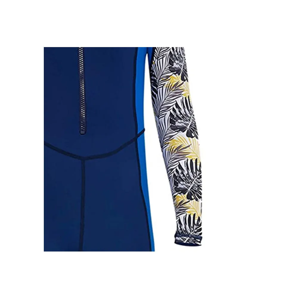 Full Sleeves Kids Swimwear Blue & Dark Blue Palm Leaves printed Sleeves, UPF 50 