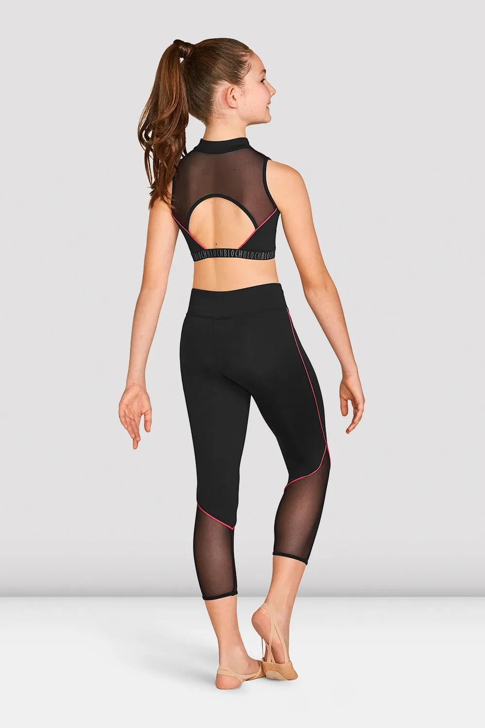 Girls Contrast Piping Open Back Crop Top