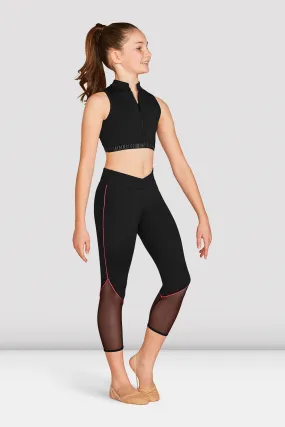 Girls Contrast Piping Open Back Crop Top