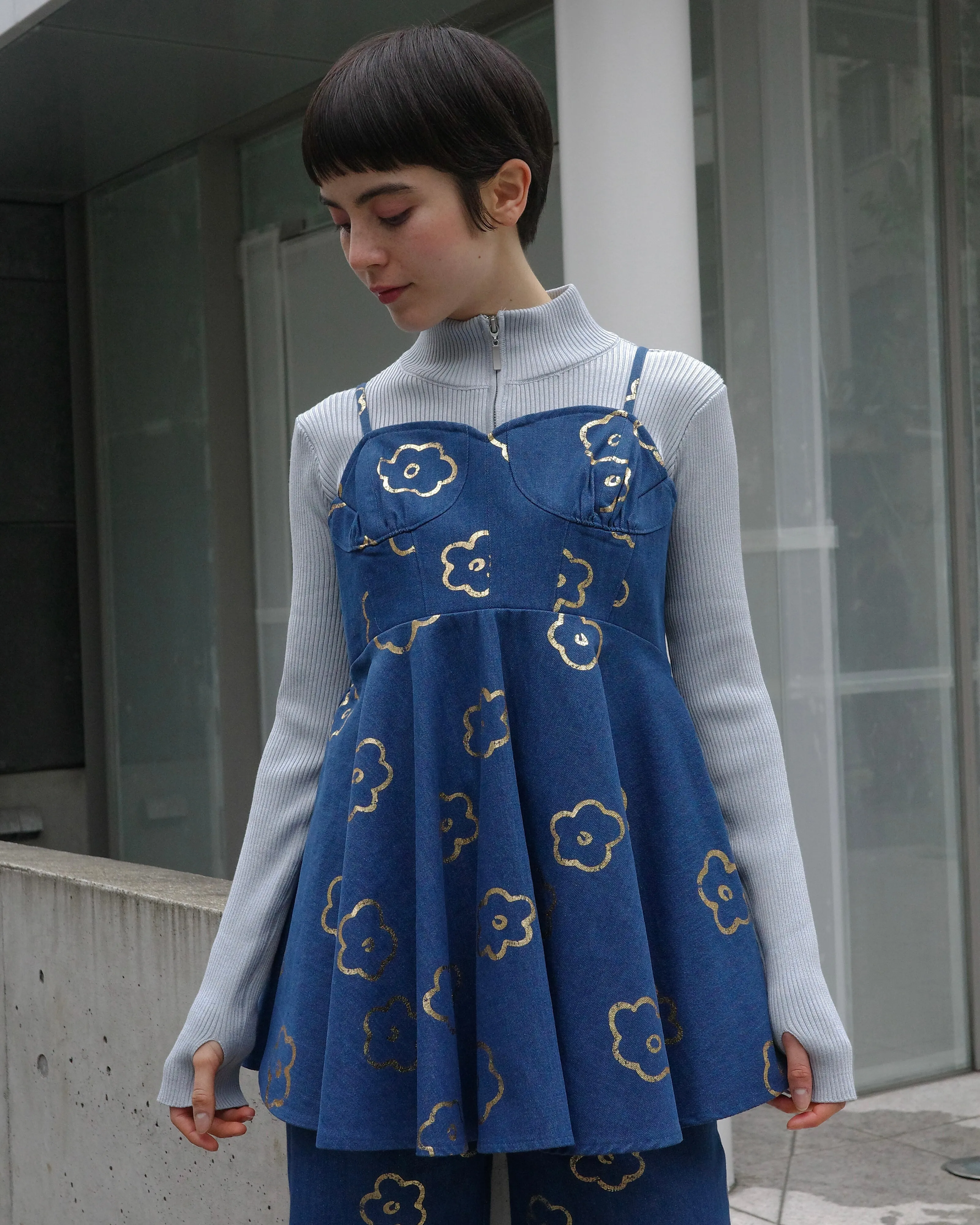 Gold flower denim tunic