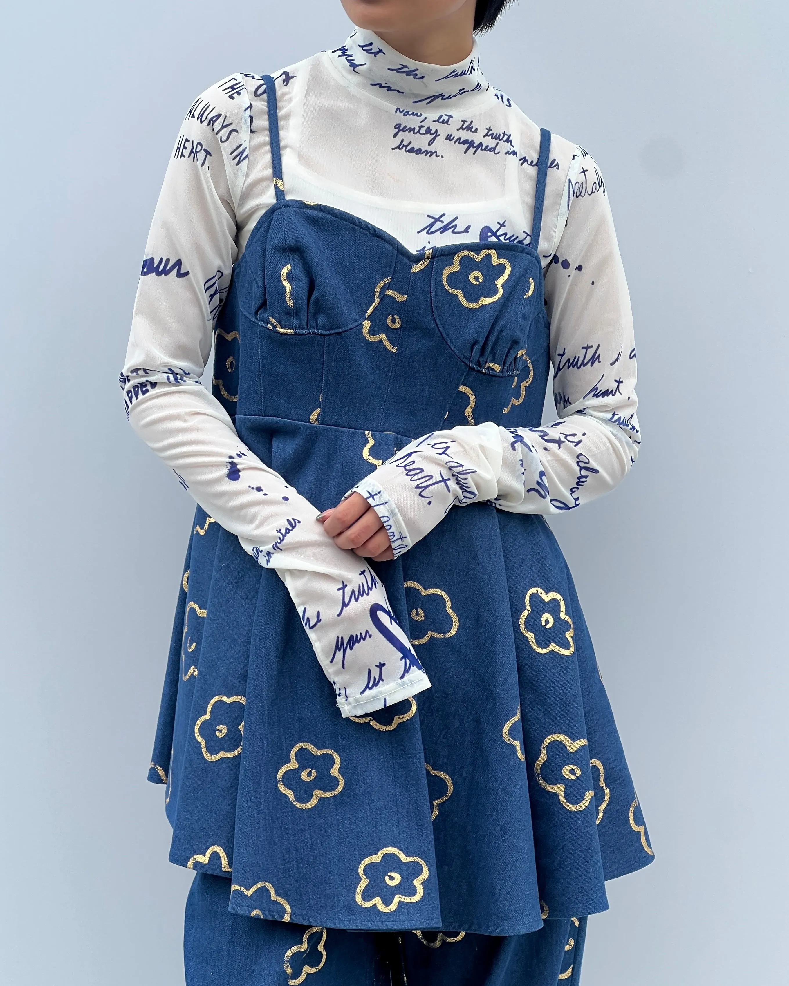 Gold flower denim tunic