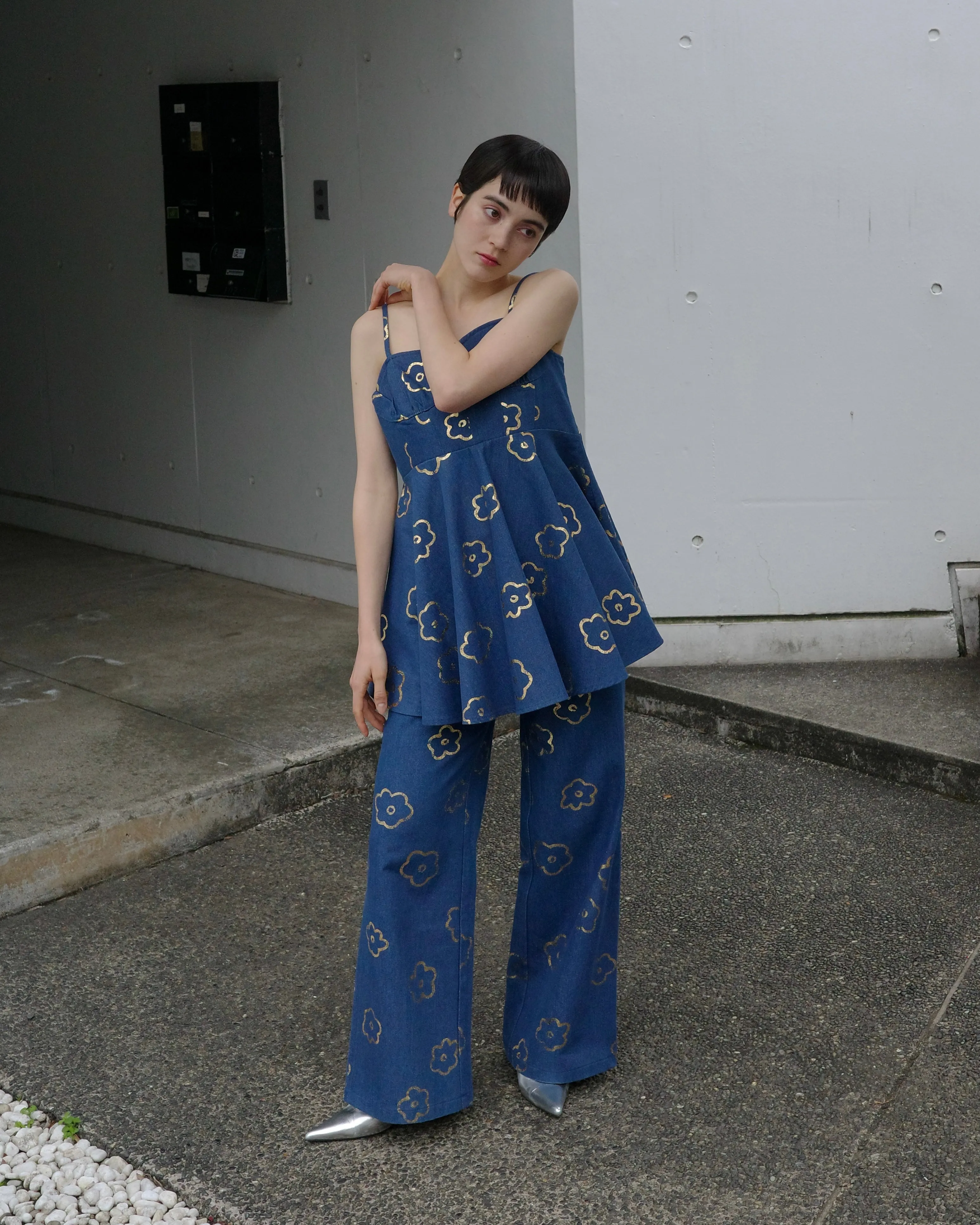 Gold flower denim tunic