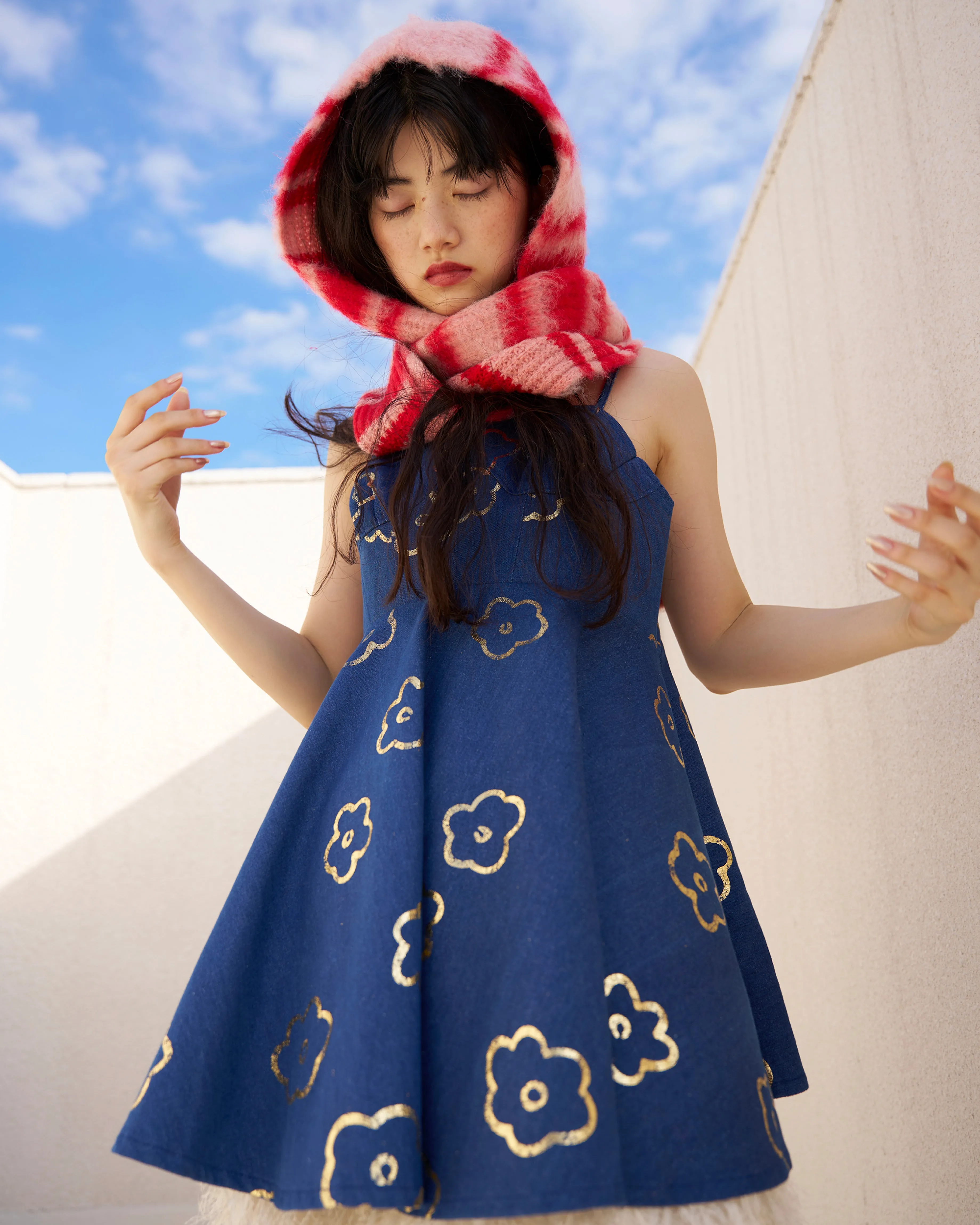 Gold flower denim tunic