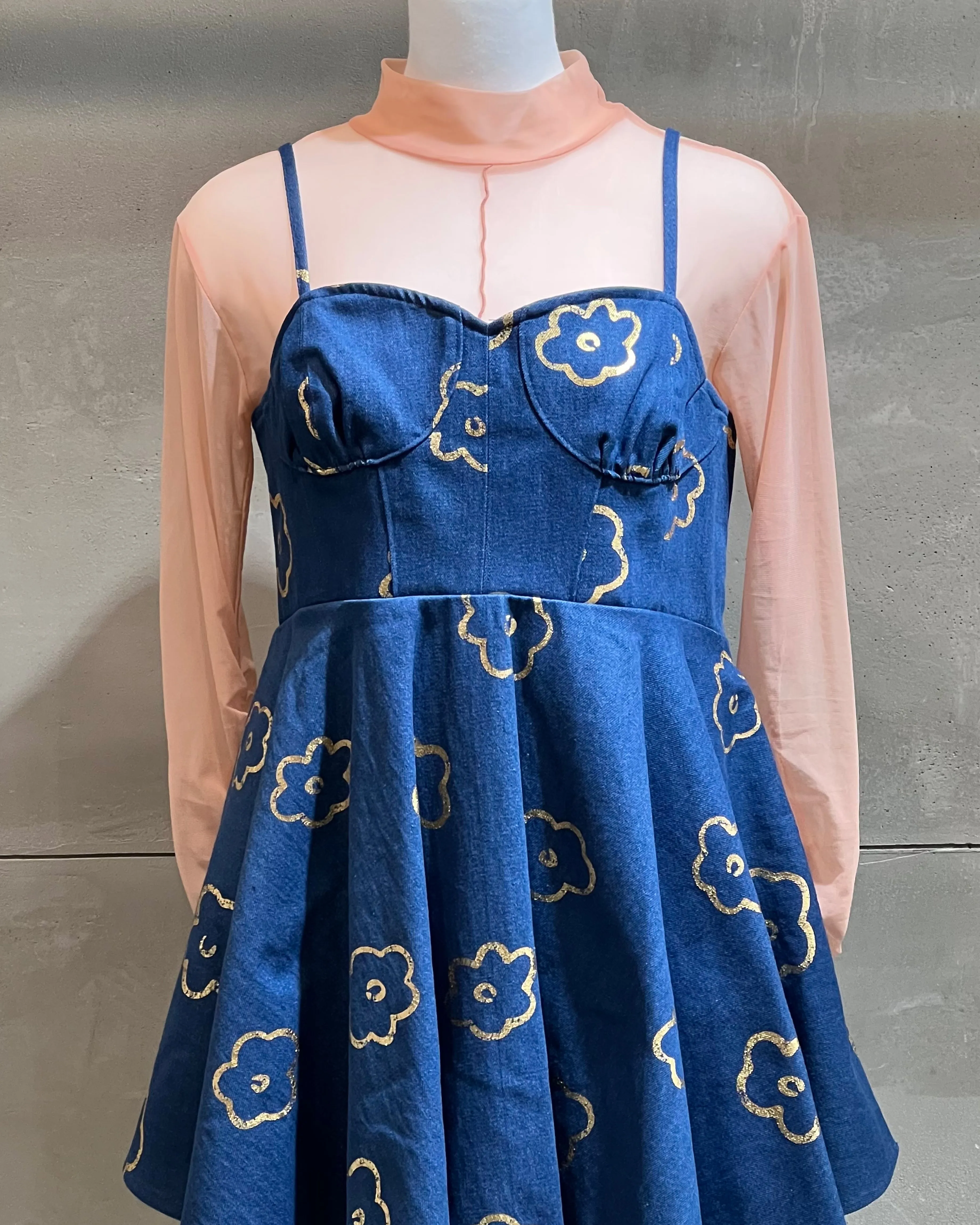 Gold flower denim tunic