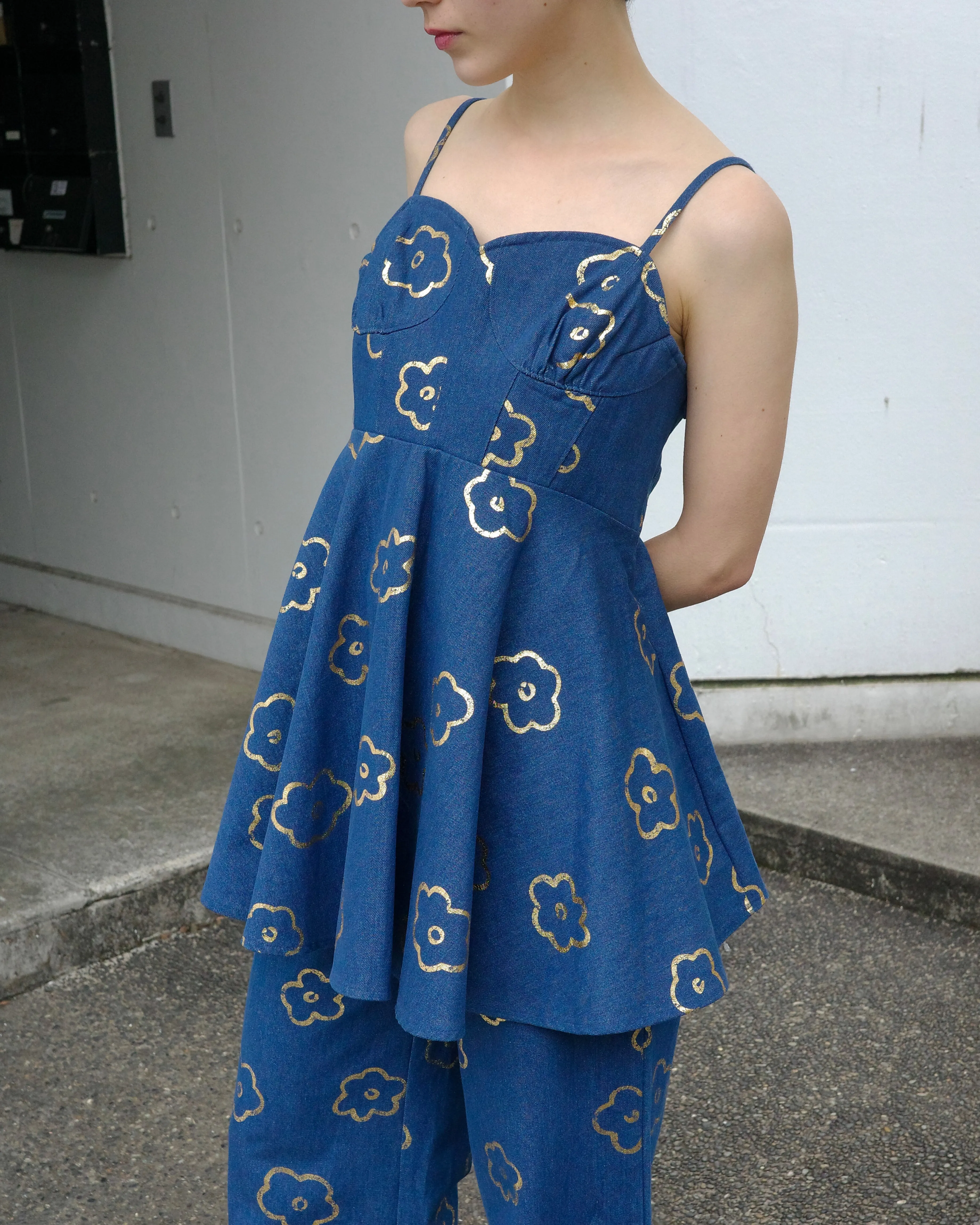 Gold flower denim tunic
