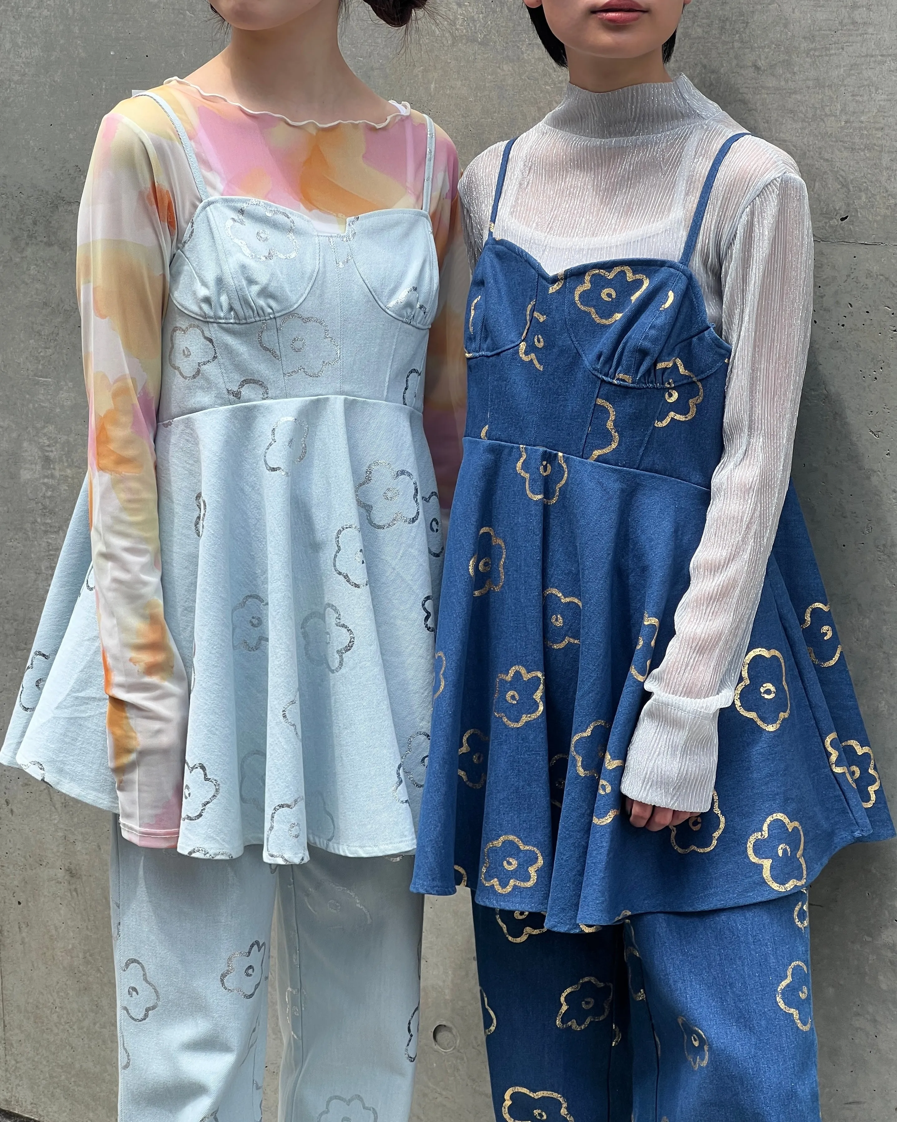 Gold flower denim tunic