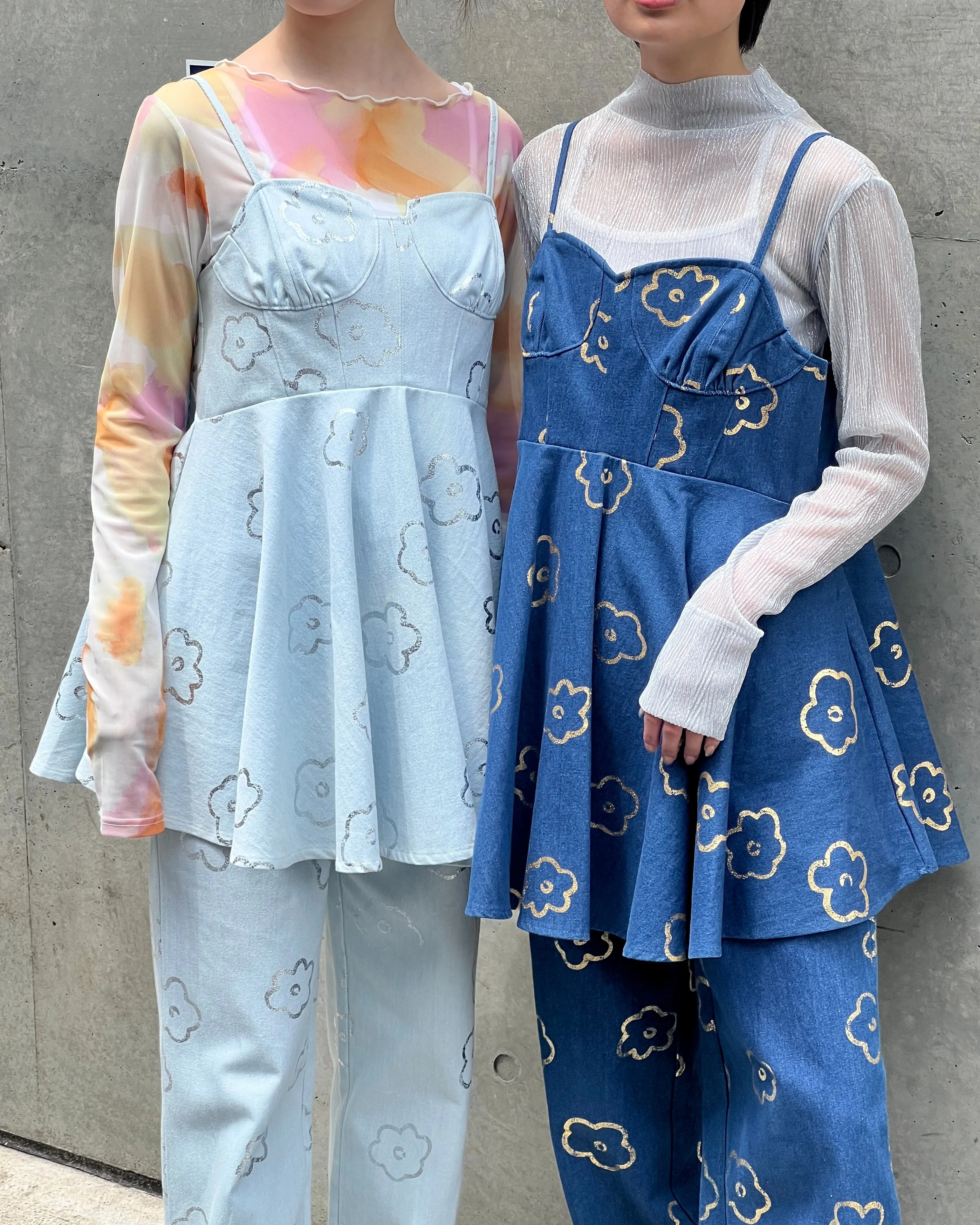 Gold flower denim tunic