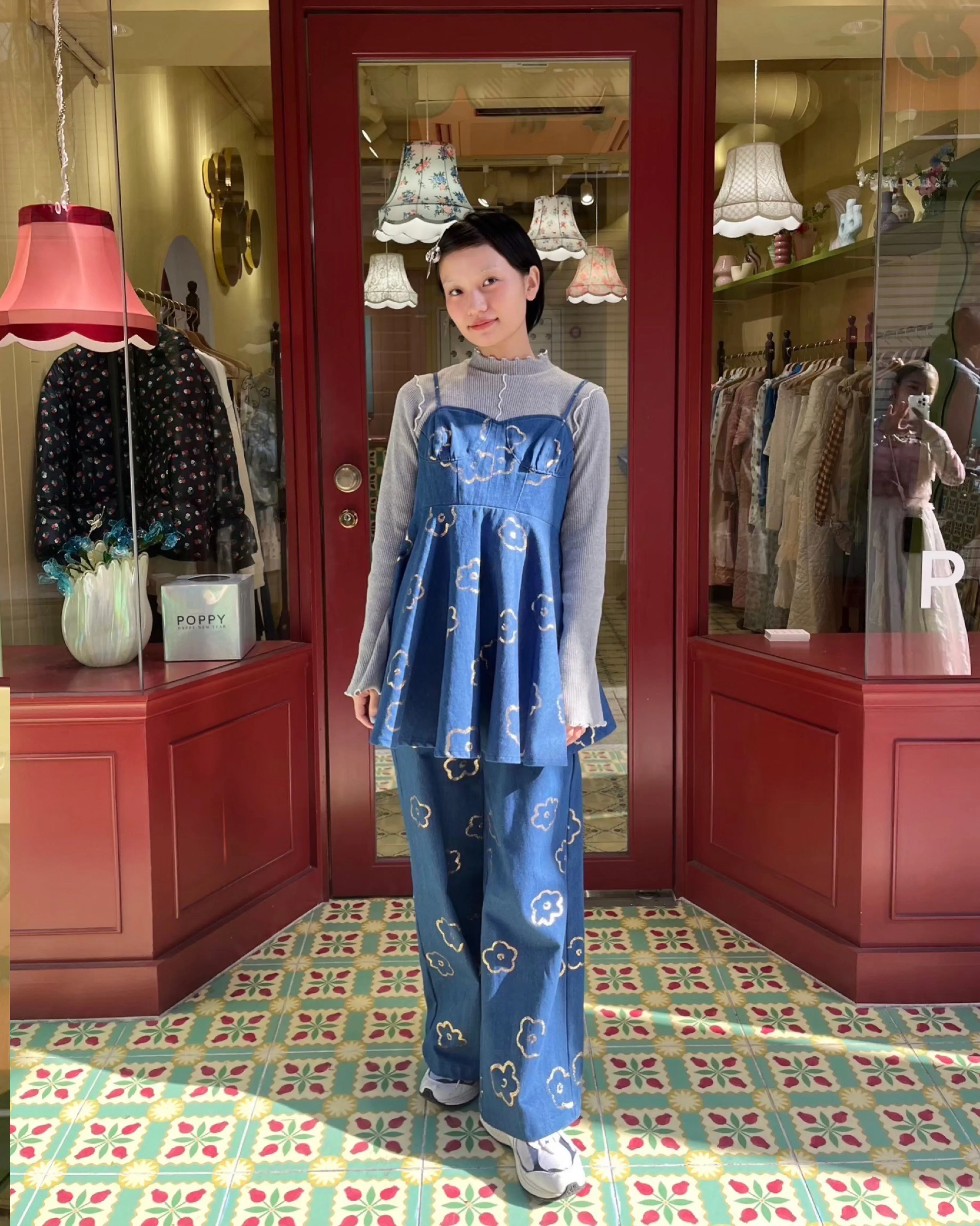 Gold flower denim tunic