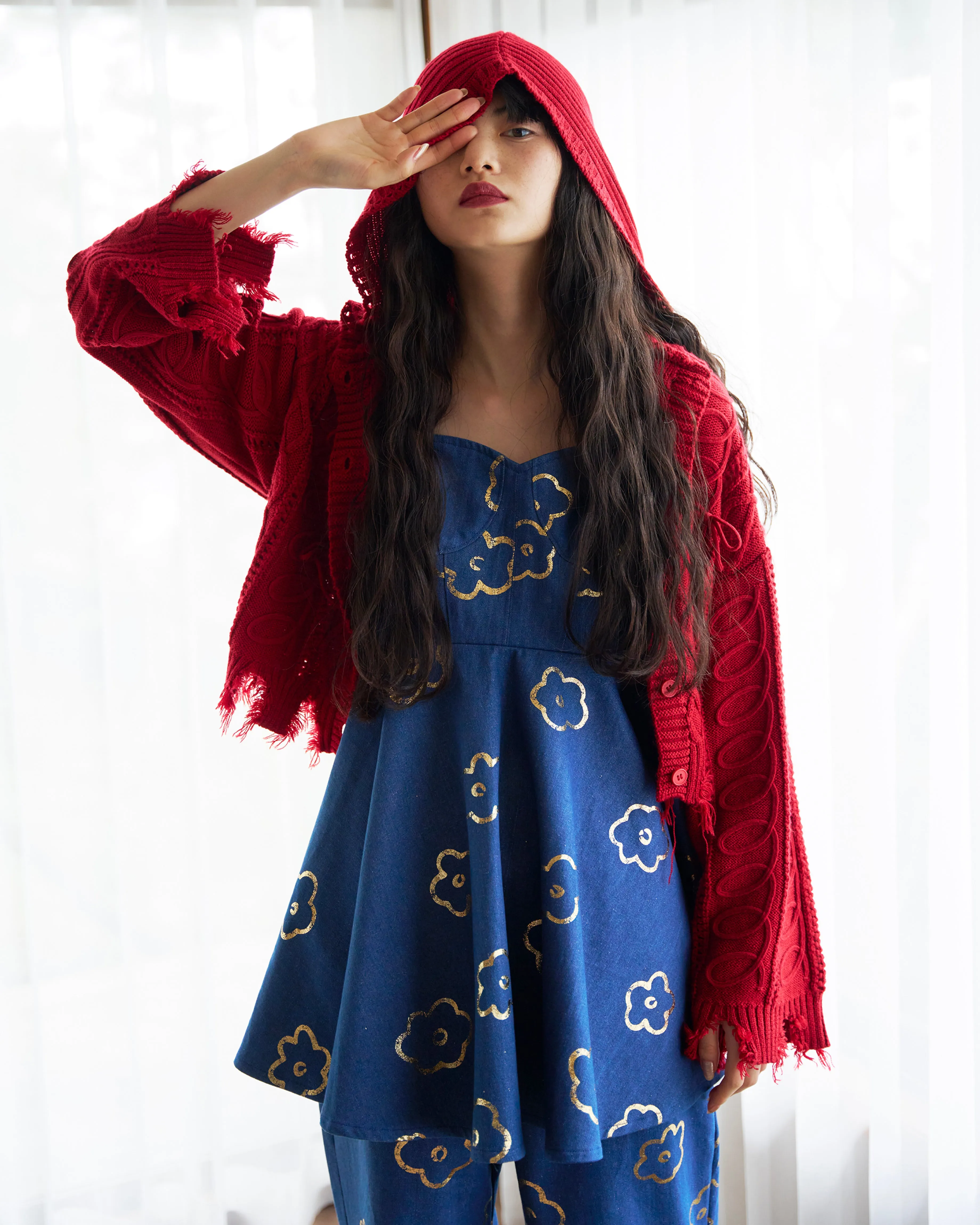 Gold flower denim tunic