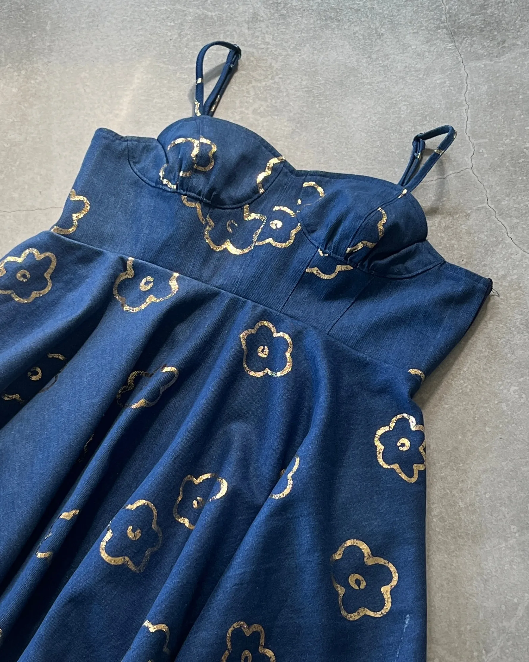 Gold flower denim tunic
