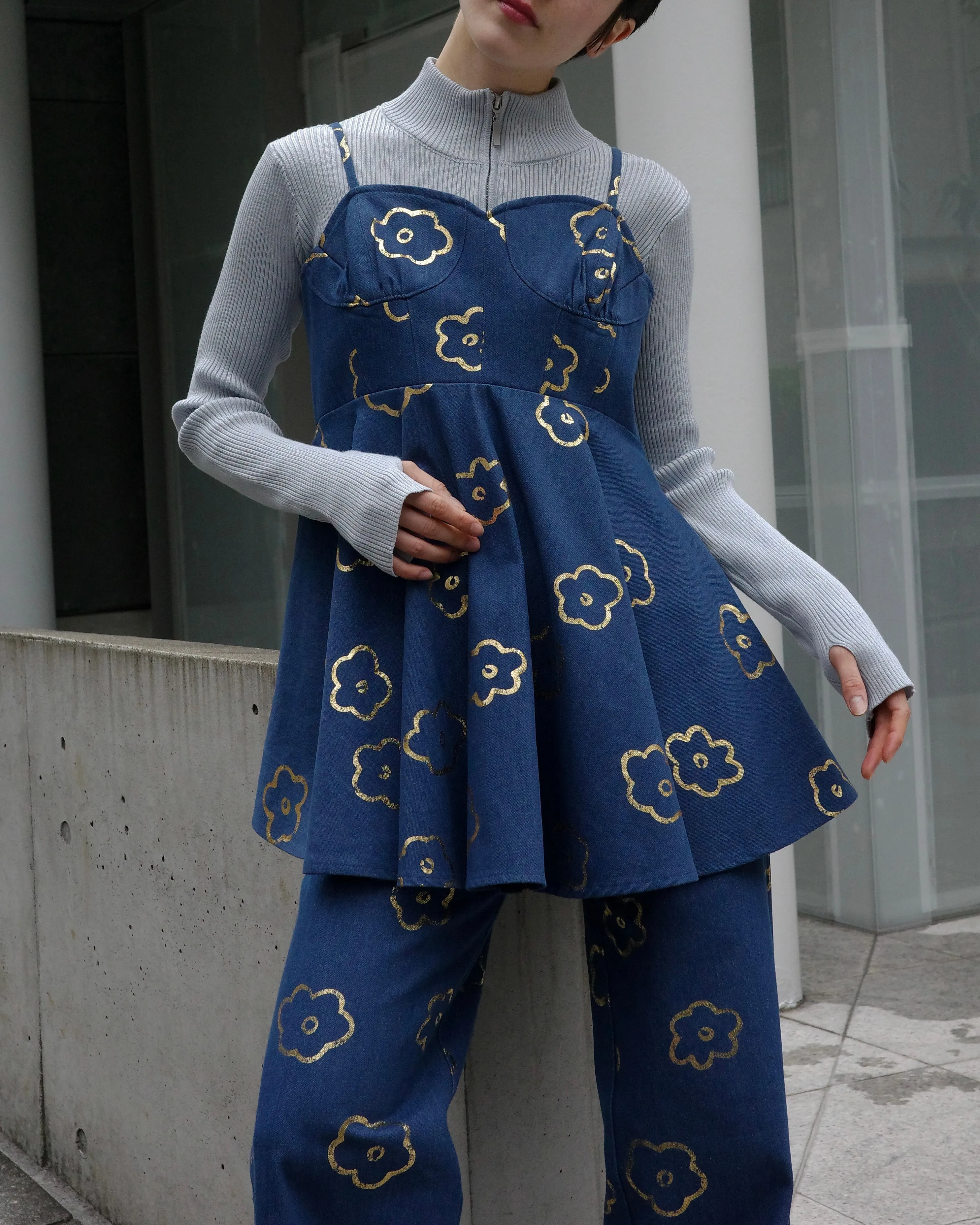 Gold flower denim tunic