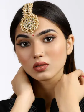 Exquisite Gold-Plated Kundan Maangtikka with Tassel Beads