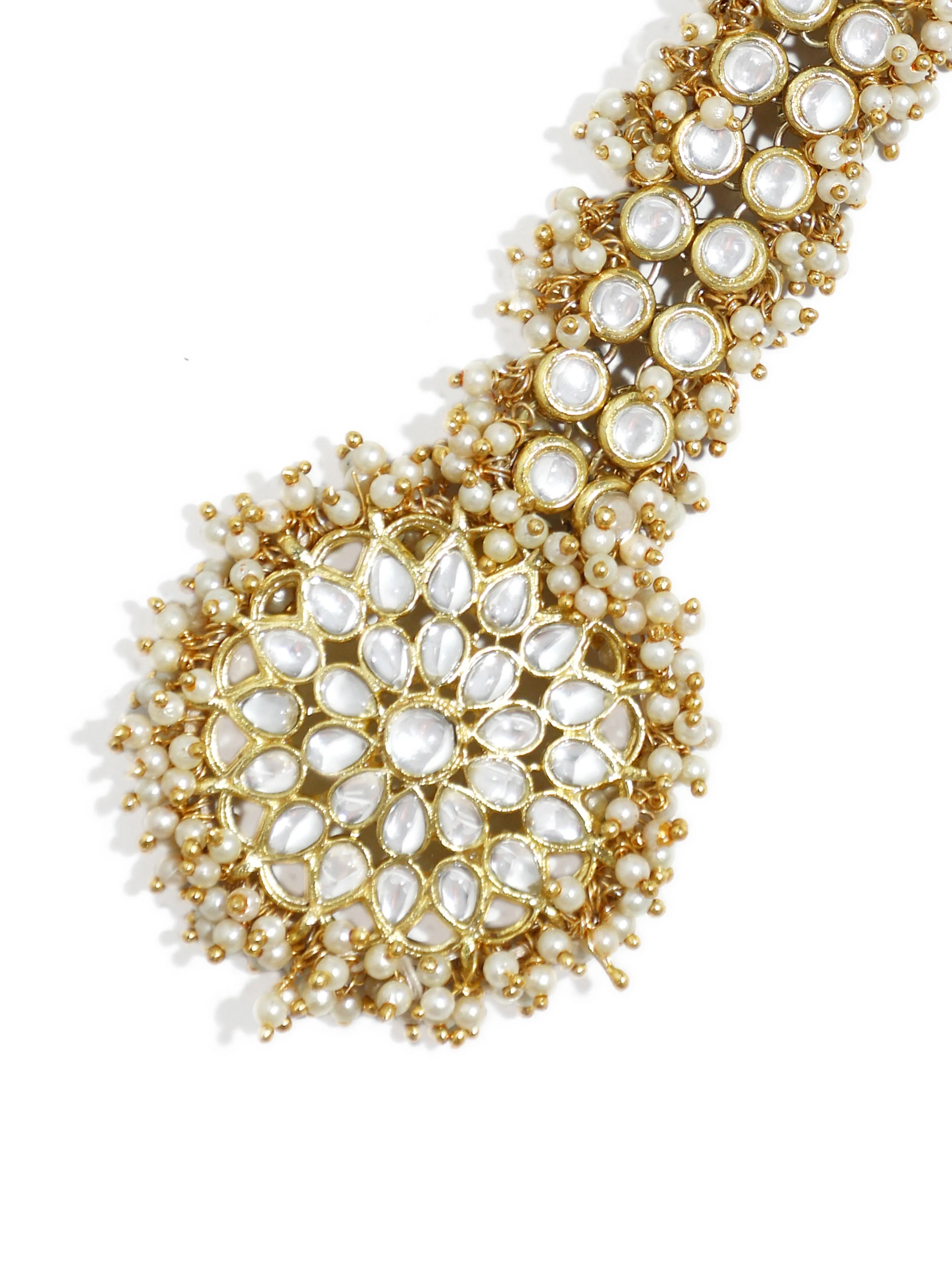 Exquisite Gold-Plated Kundan Maangtikka with Tassel Beads