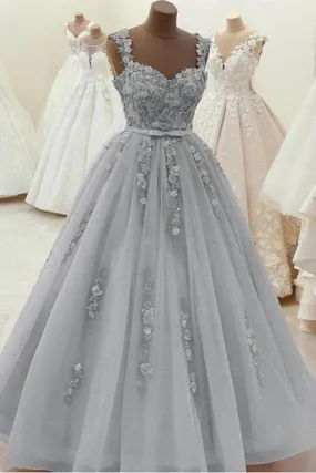 Gorgeous Sweetheart Neck Beaded Gray Floral Lace Prom Dress, Grey Floral Lace Formal Dress, Gray Evening Dress Y2949