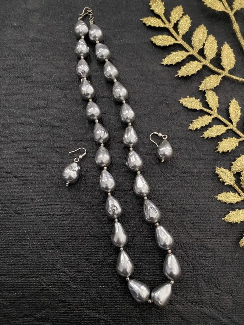 Grey Color Baroque Pearls Necklace By Gehna Shop