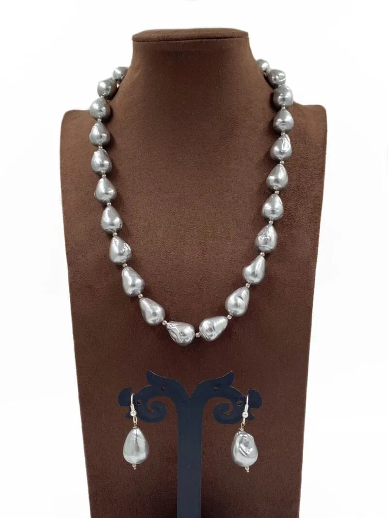 Grey Color Baroque Pearls Necklace By Gehna Shop