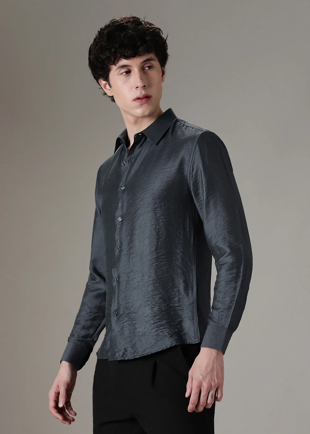 Grey Crushed Satin Shirt