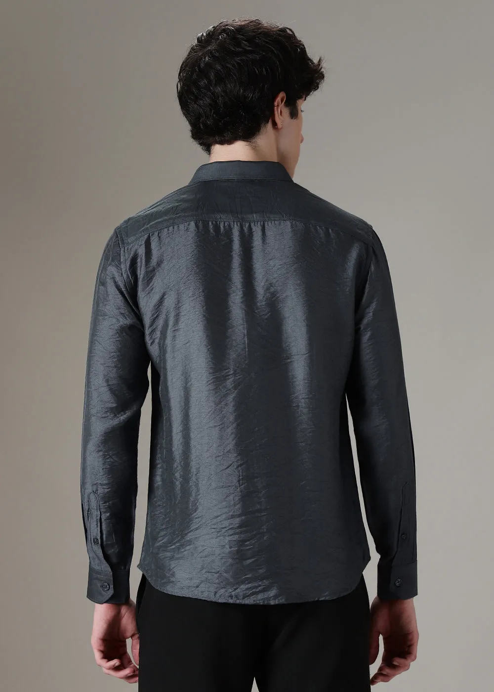 Grey Crushed Satin Shirt