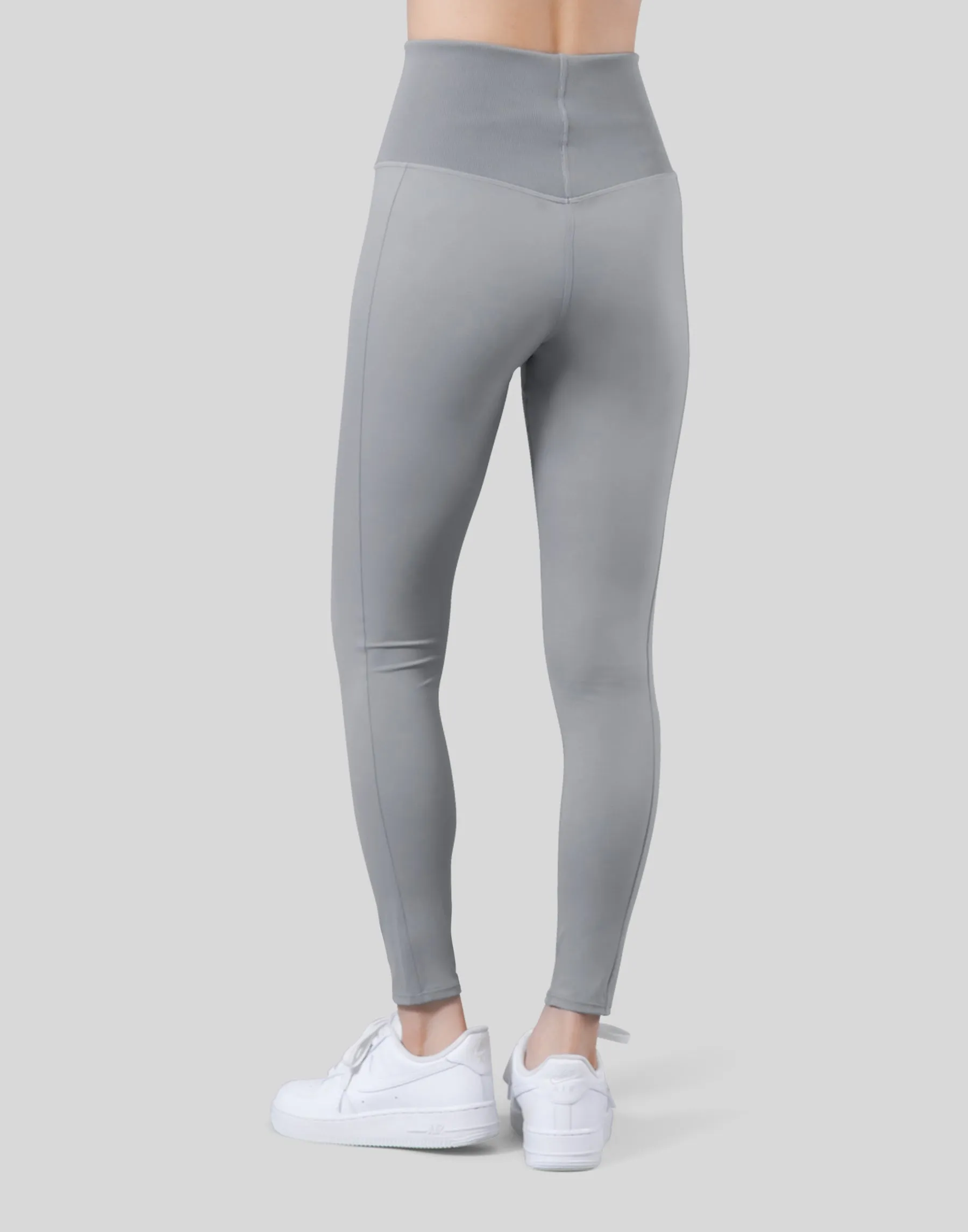 High Rise Waist Rib Leggings - Grey