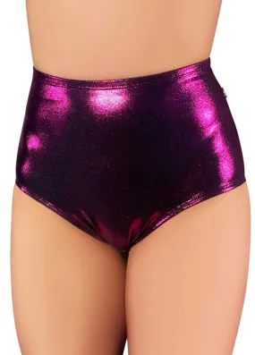 High Waisted Hot Pants - Metallic Feisty Fuchsia