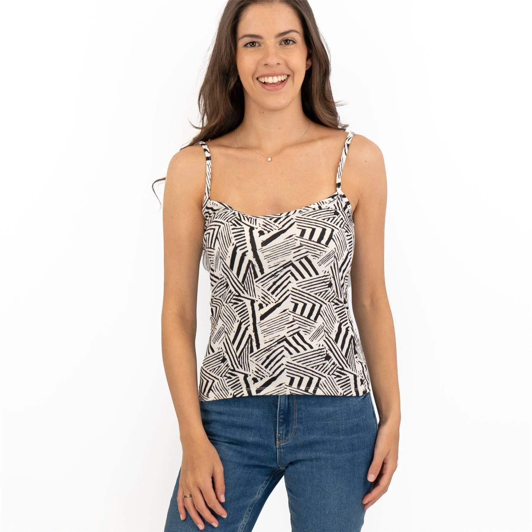 Karen Millen Black & White Tank Top Geometric Print Sleeveless Summer Tops