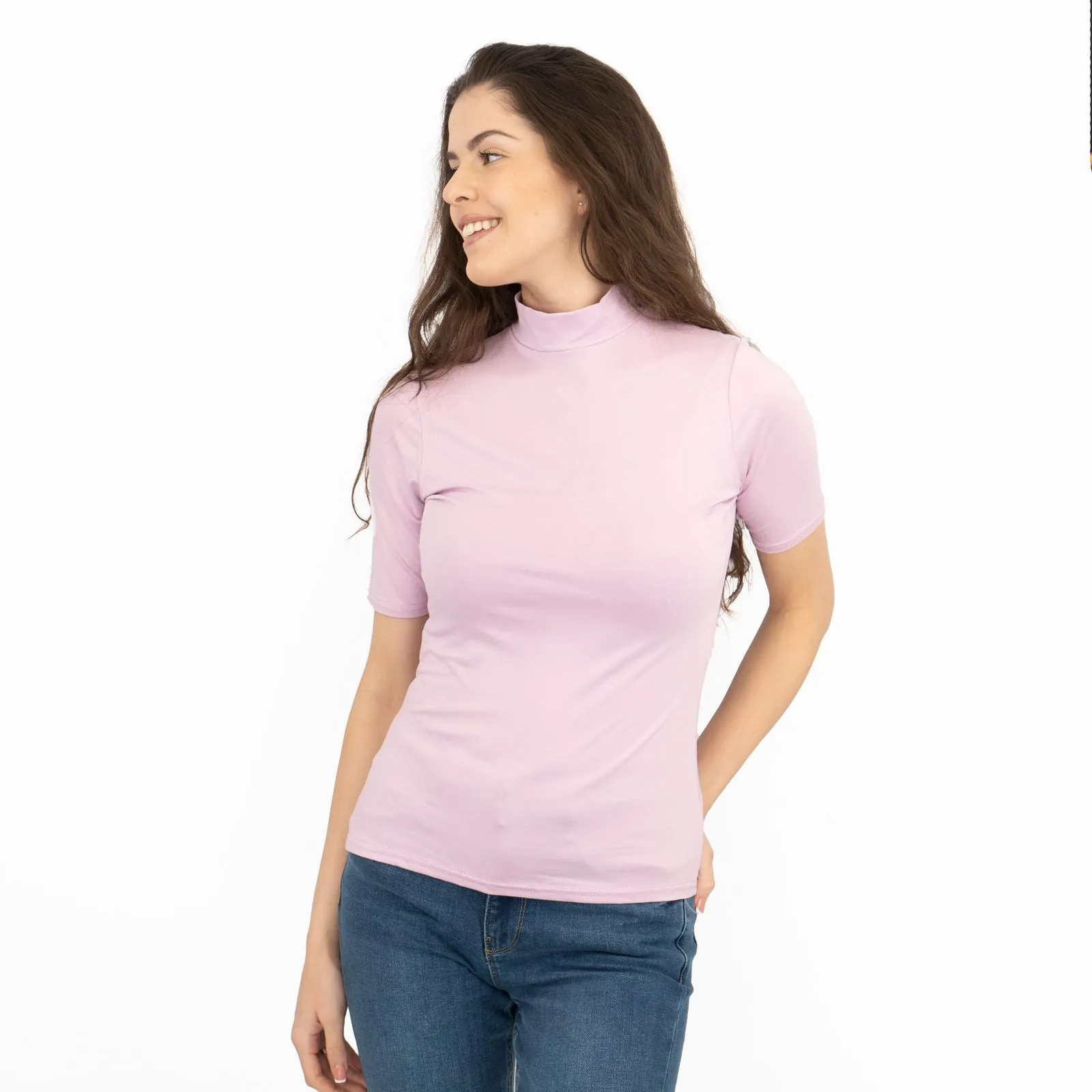Karen Millen Lilac Short Sleeve Jersey Funnel Neck Top
