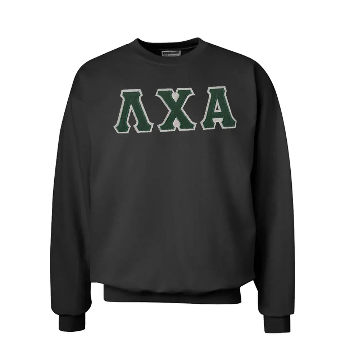 Lambda Chi Black Crew Neck Sweatshirt with Sewn On Letters