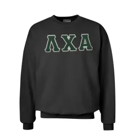 Lambda Chi Black Crew Neck Sweatshirt with Sewn On Letters