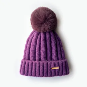 Laura Satin Lined Beanie With Detachable Pom - Amethyst Purple