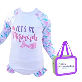 Little Surprise Box,One Piece Glitter Mermaid Swimwear  Swim Cap for Kids & Toddlers