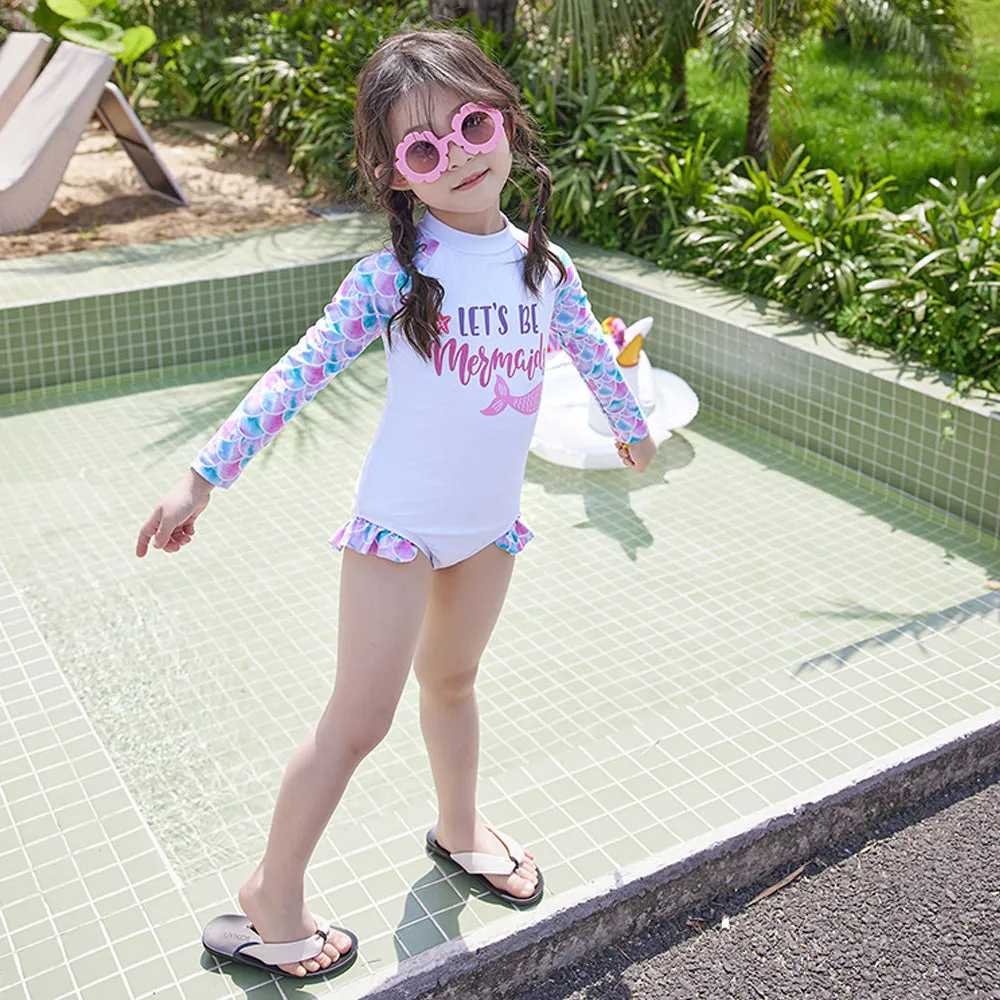 Little Surprise Box,One Piece Glitter Mermaid Swimwear  Swim Cap for Kids & Toddlers