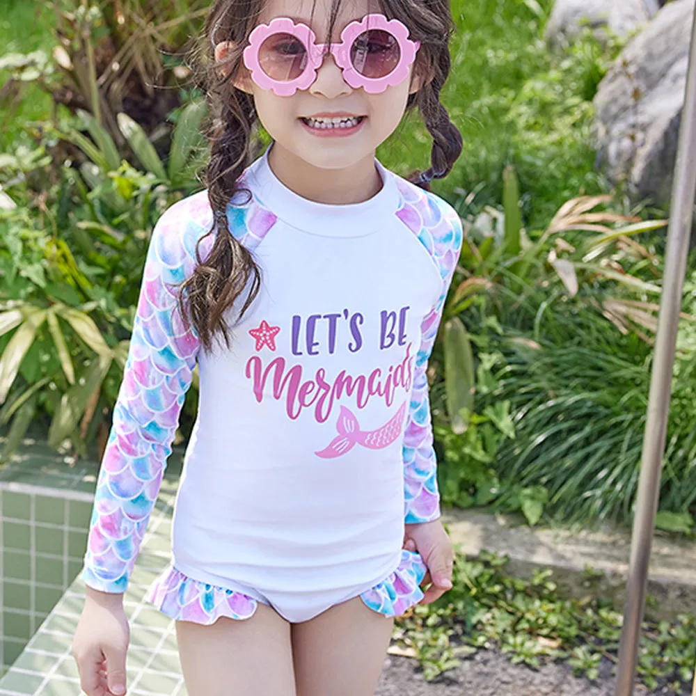 Little Surprise Box,One Piece Glitter Mermaid Swimwear  Swim Cap for Kids & Toddlers