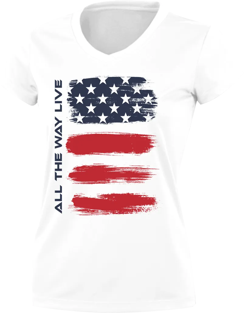 Merica Flag Womens White Sub Dye Jersey