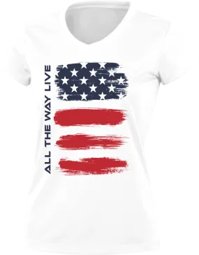 Merica Flag Womens White Sub Dye Jersey