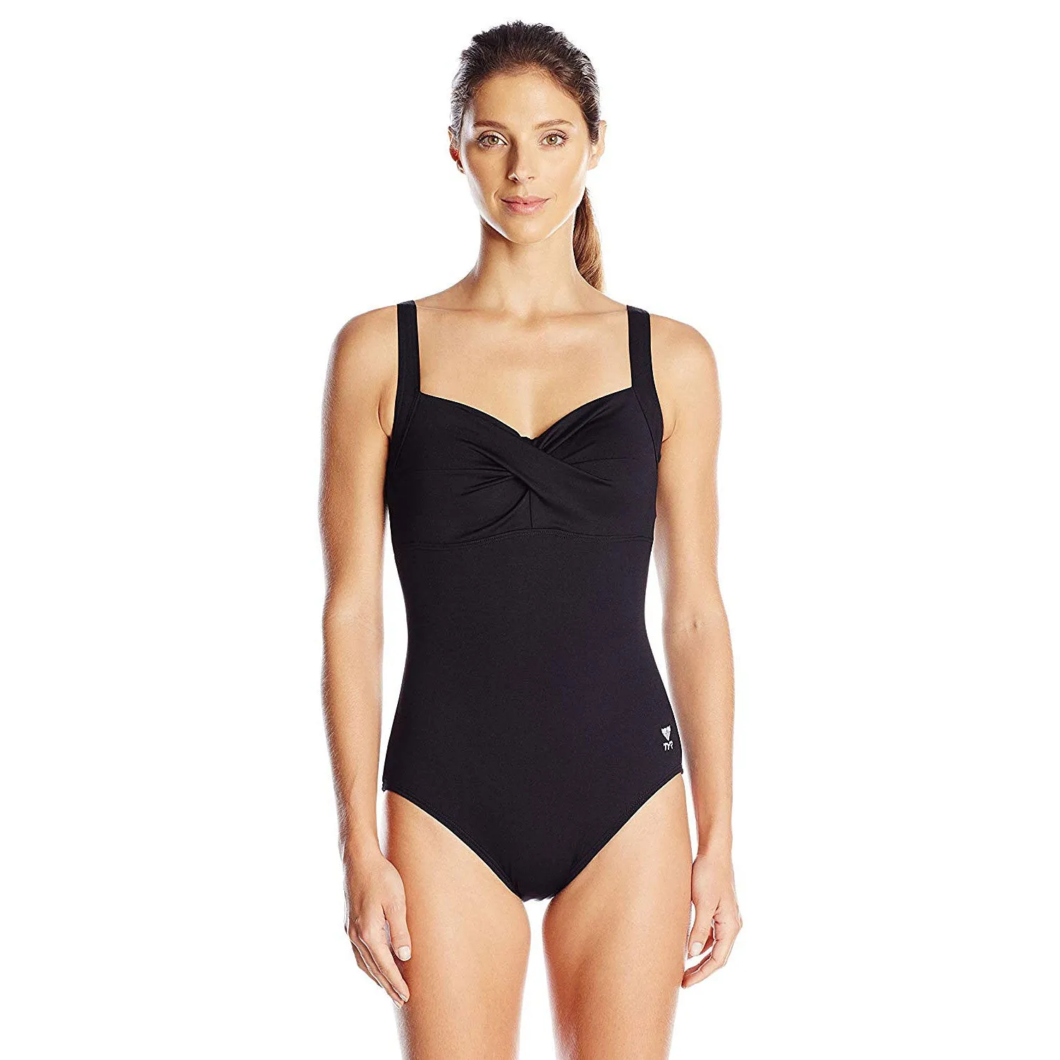 Open Box TYR Women's Solid Twisted Bra Controlfit Swimsuit-Black-18