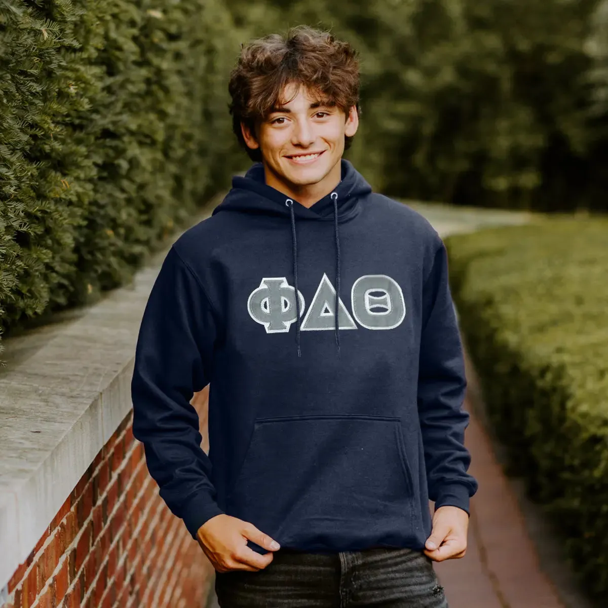 Phi Delt Navy Hoodie with Sewn On Letters