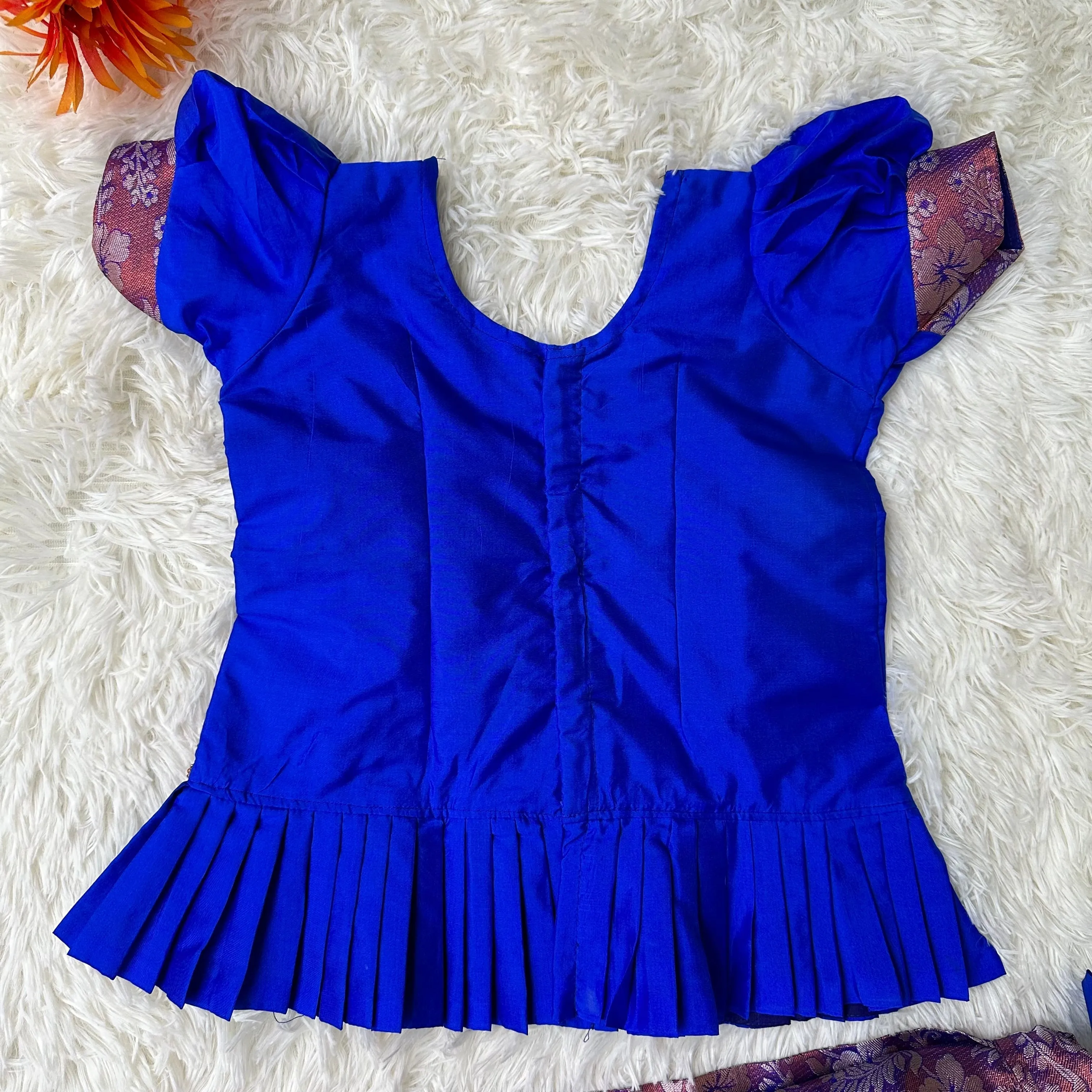 PRE ORDER : Little Royalty: Royal Blue peplum Top with semi silk Copper Zari Skirt