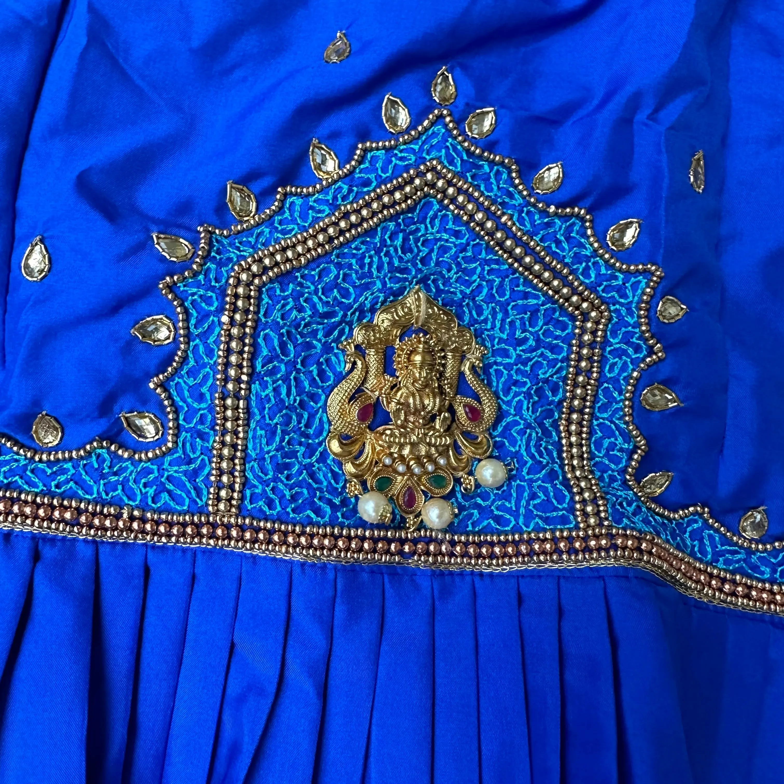 PRE ORDER : Little Royalty: Royal Blue peplum Top with semi silk Copper Zari Skirt