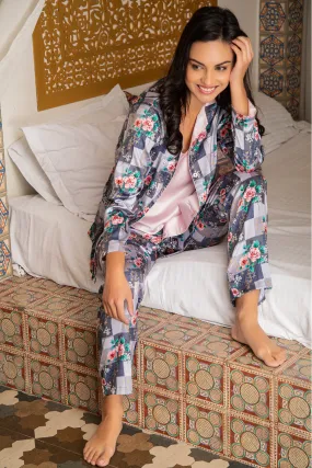 Print Satin Night suit with slip & robe