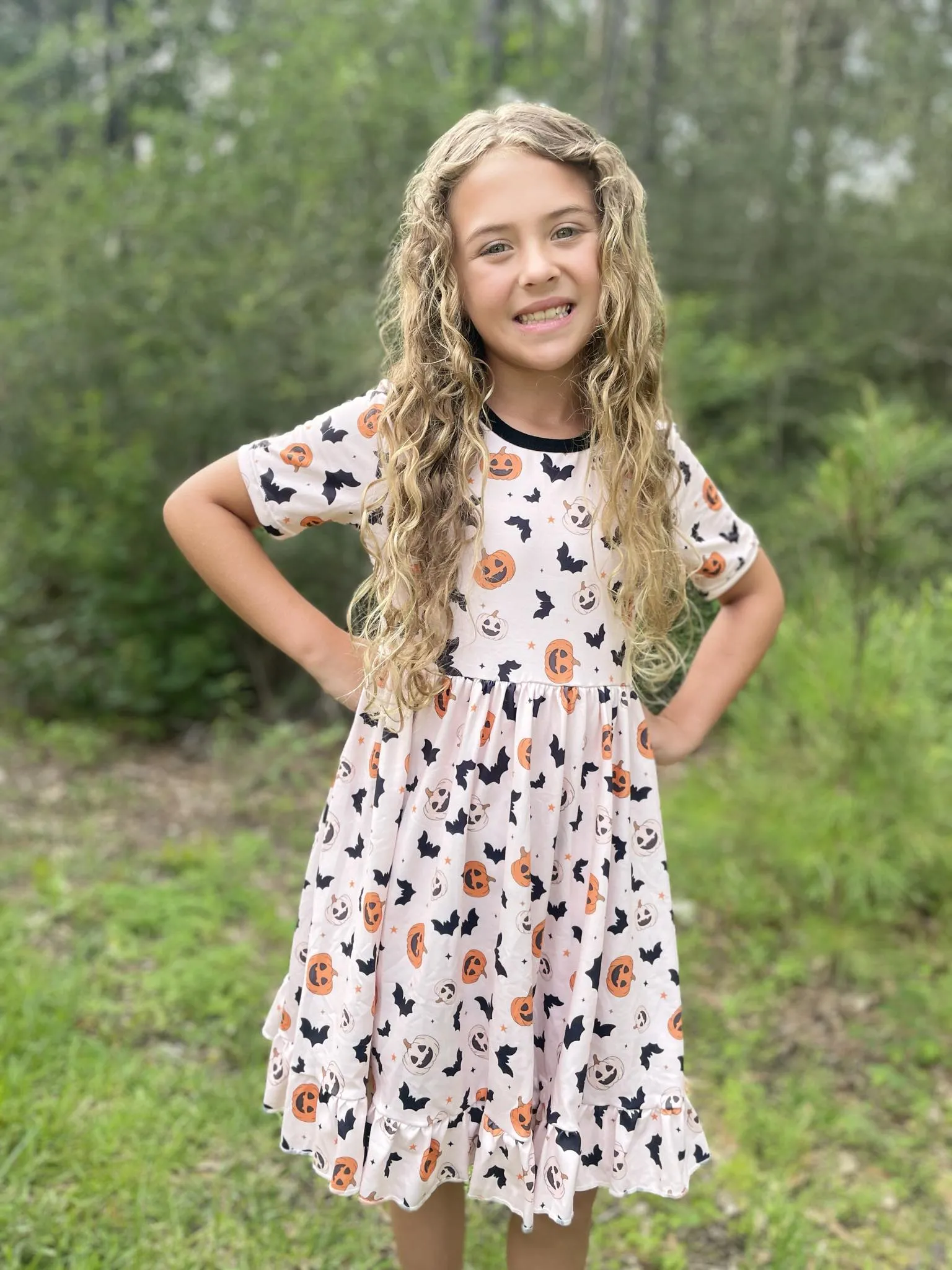 PUMPKIN AND BATS RUFFLE DRESS