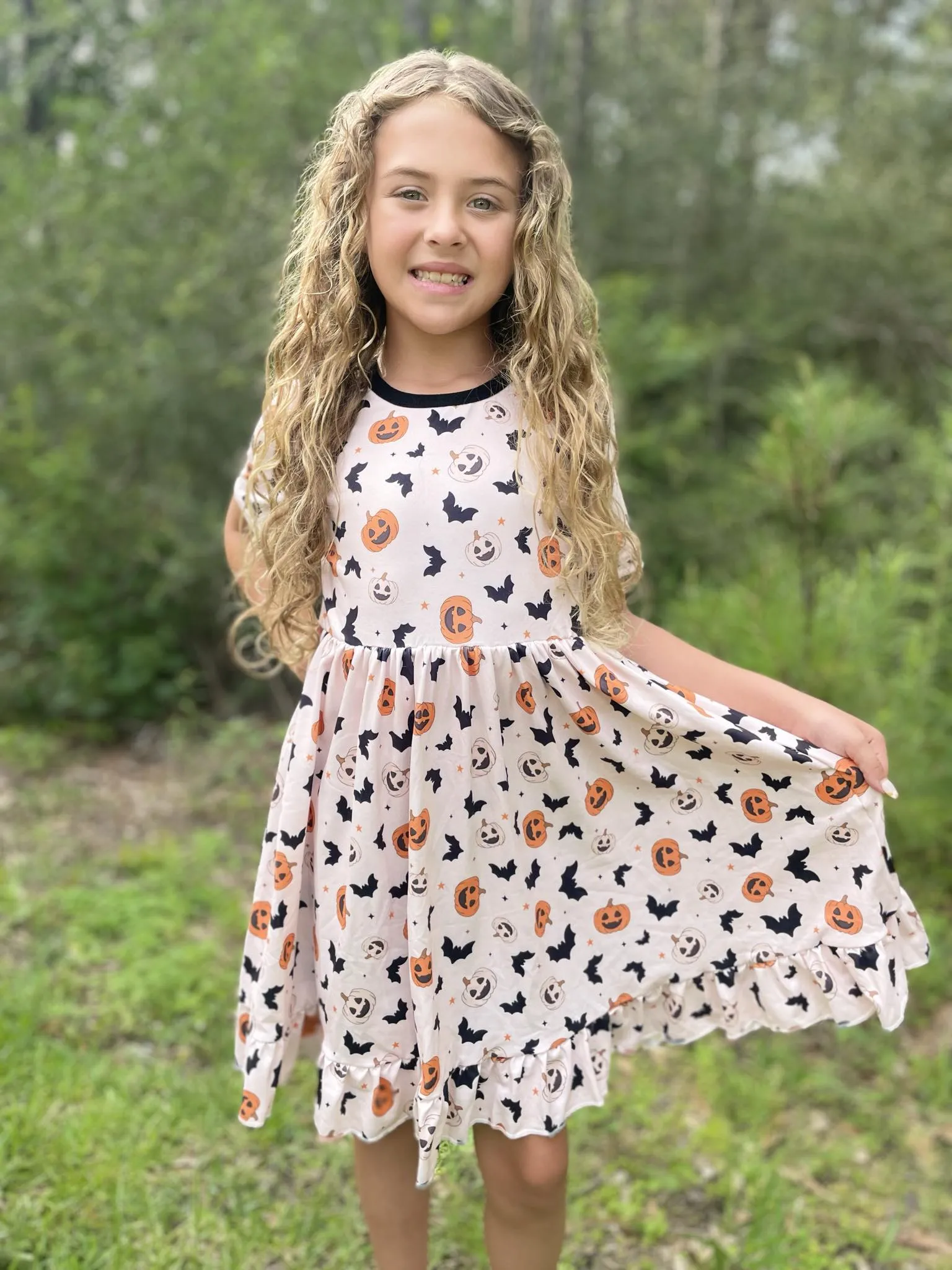 PUMPKIN AND BATS RUFFLE DRESS