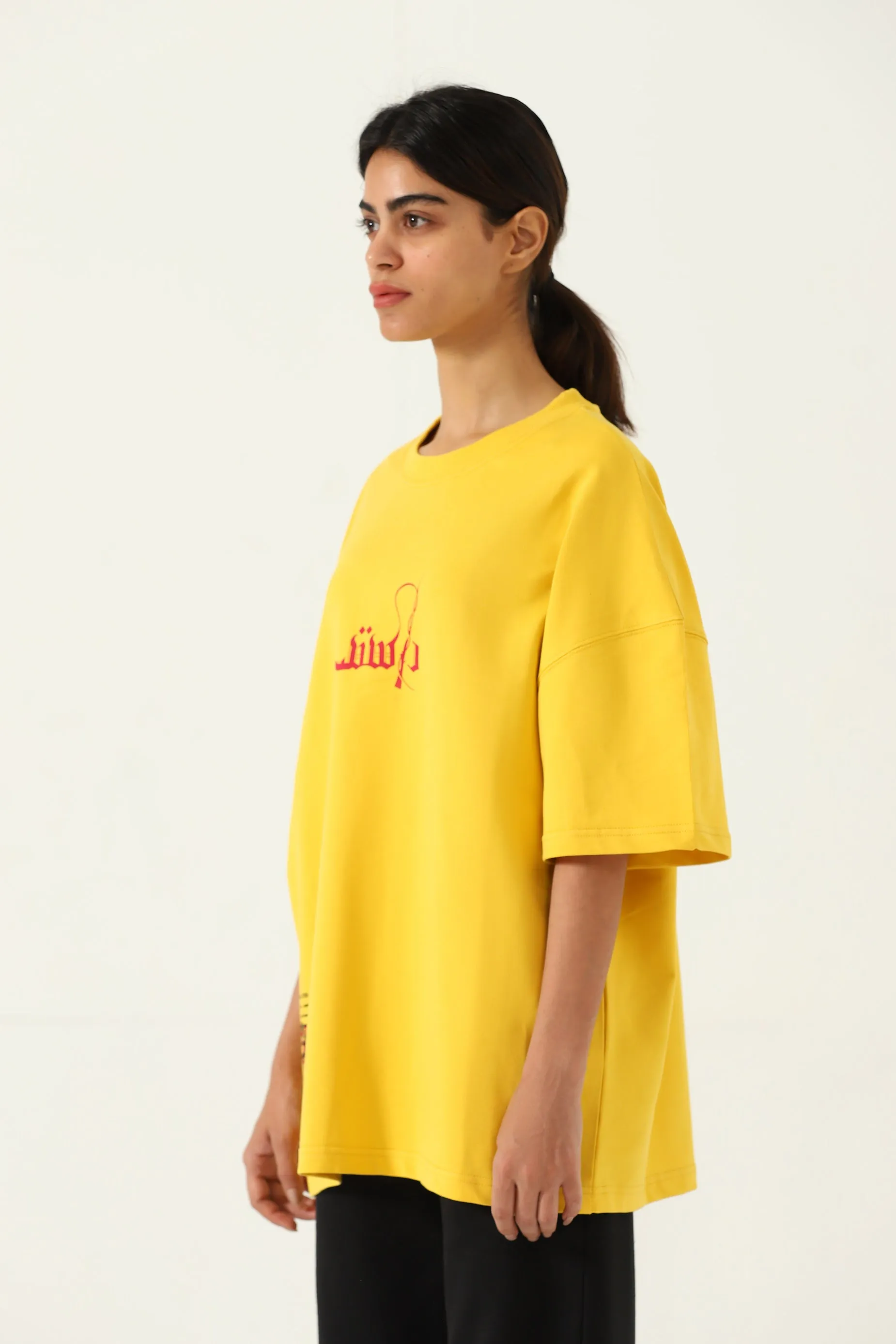 "AZAADI" PRINTED MUSTARD T SHIRT