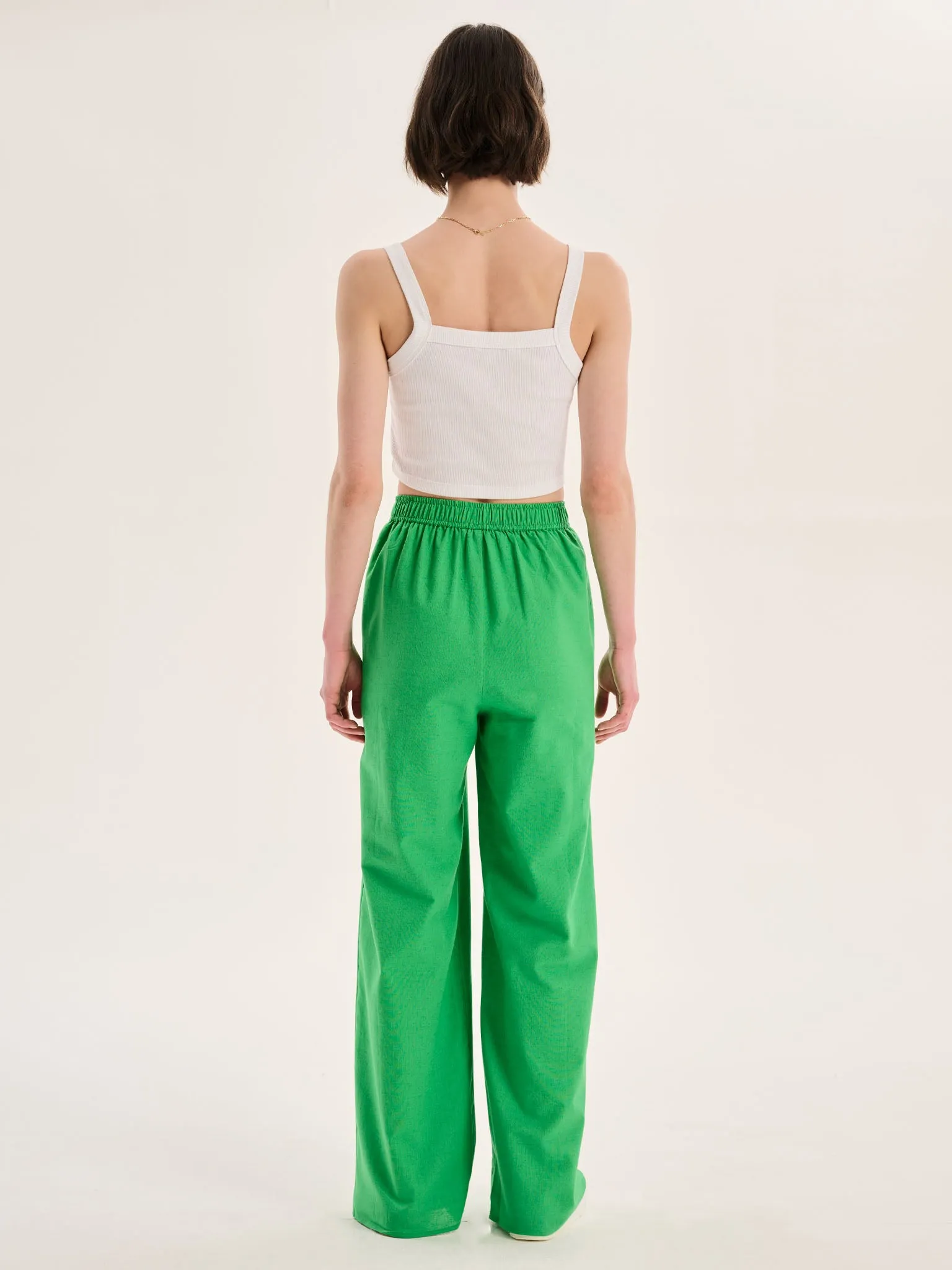 Ramela Elasticated Waist Linen Trouser in Green