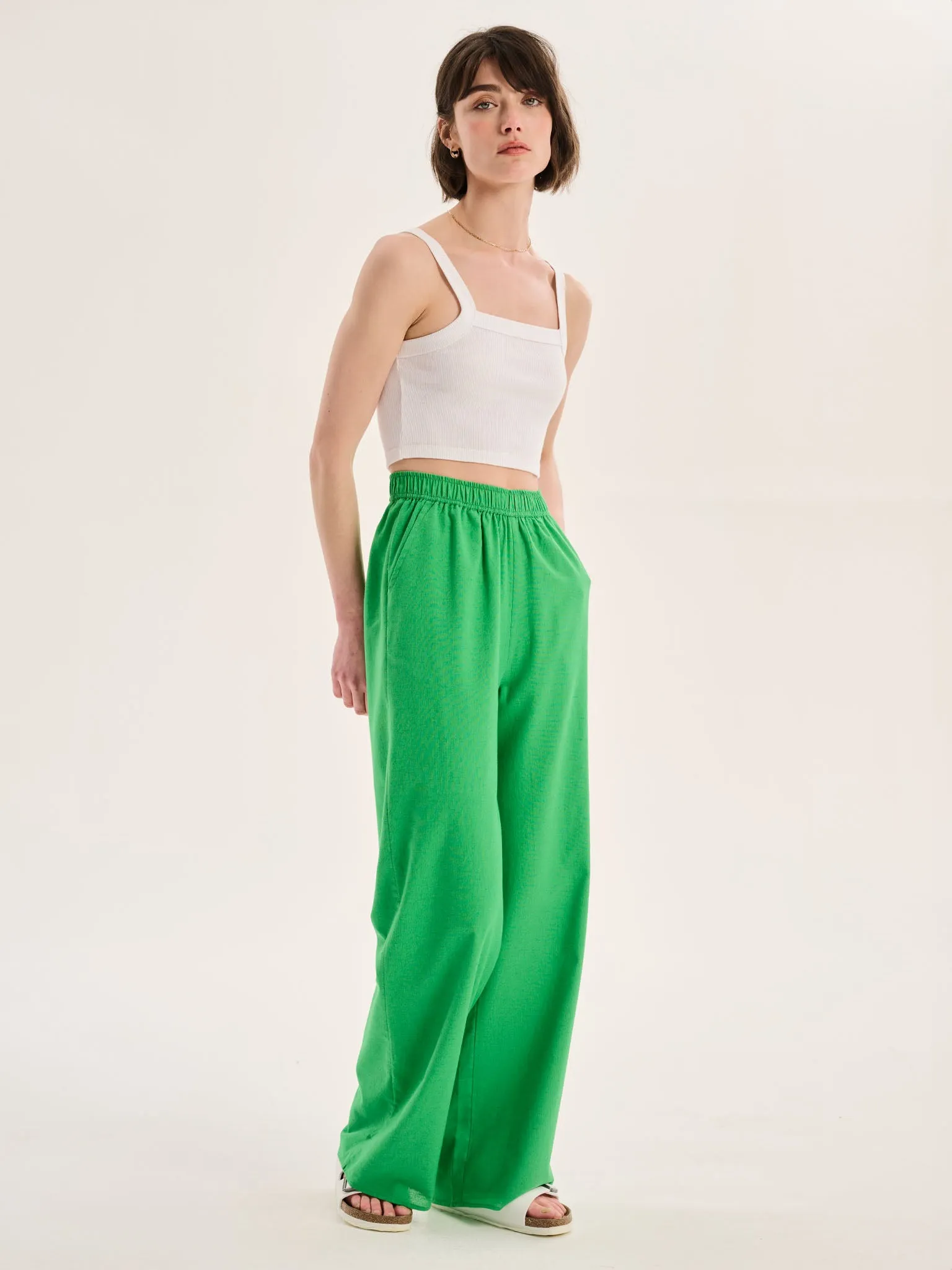 Ramela Elasticated Waist Linen Trouser in Green
